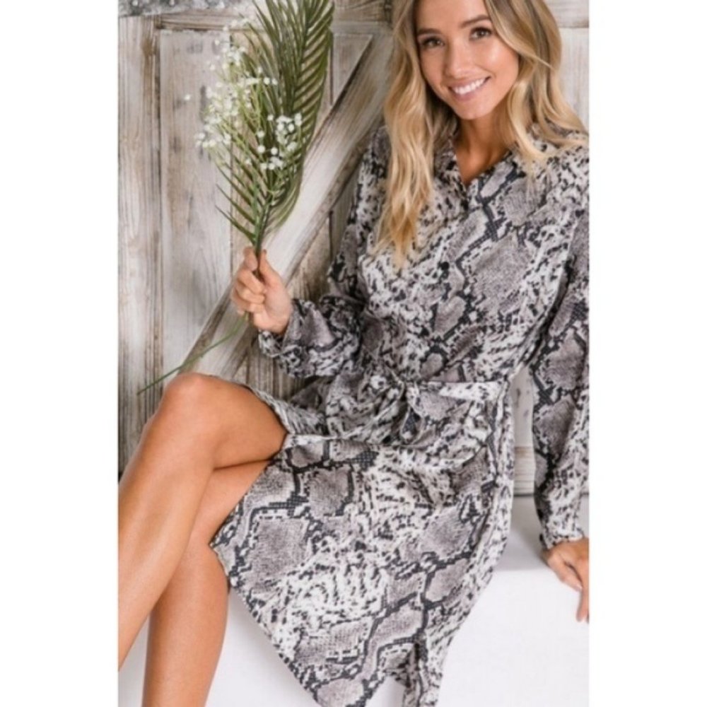 Davi & Dani Animal Python Print Shirt Dress